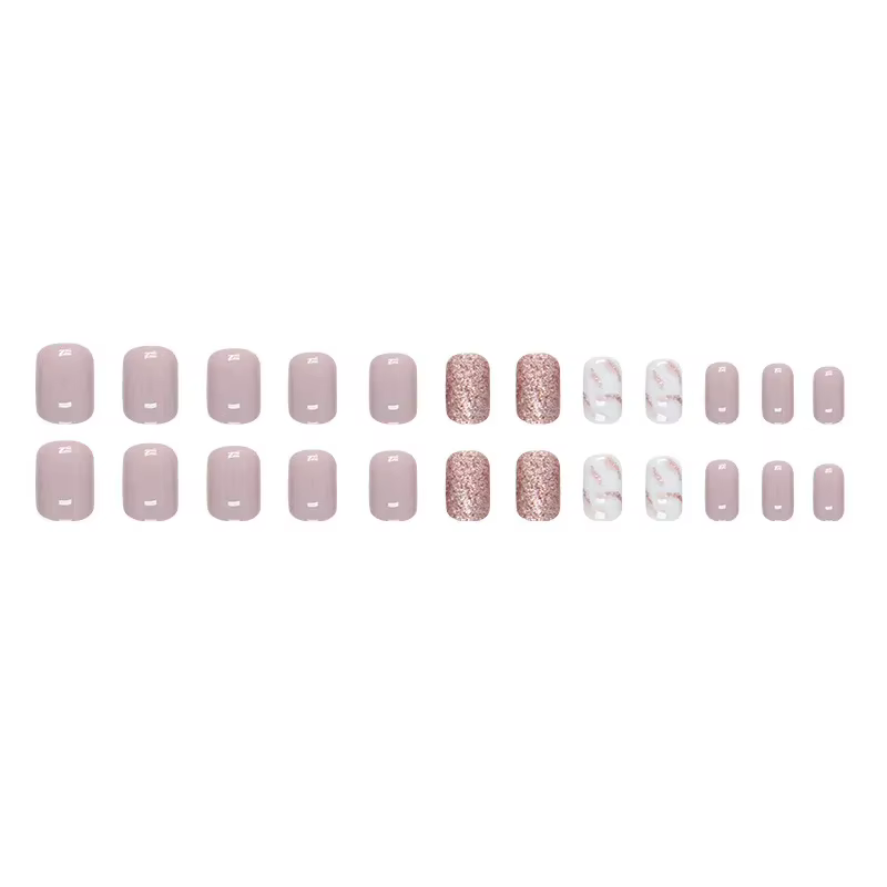 24 pièces d'ongles courts français brillants à paillettes avec 1 gel de gelée et 1 lime à ongles