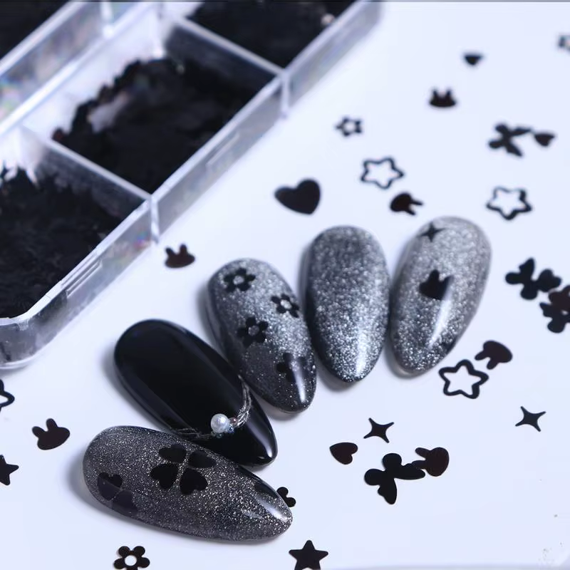 6 grilles bricolage ongles manucure noir en forme de coeur papillon étoile