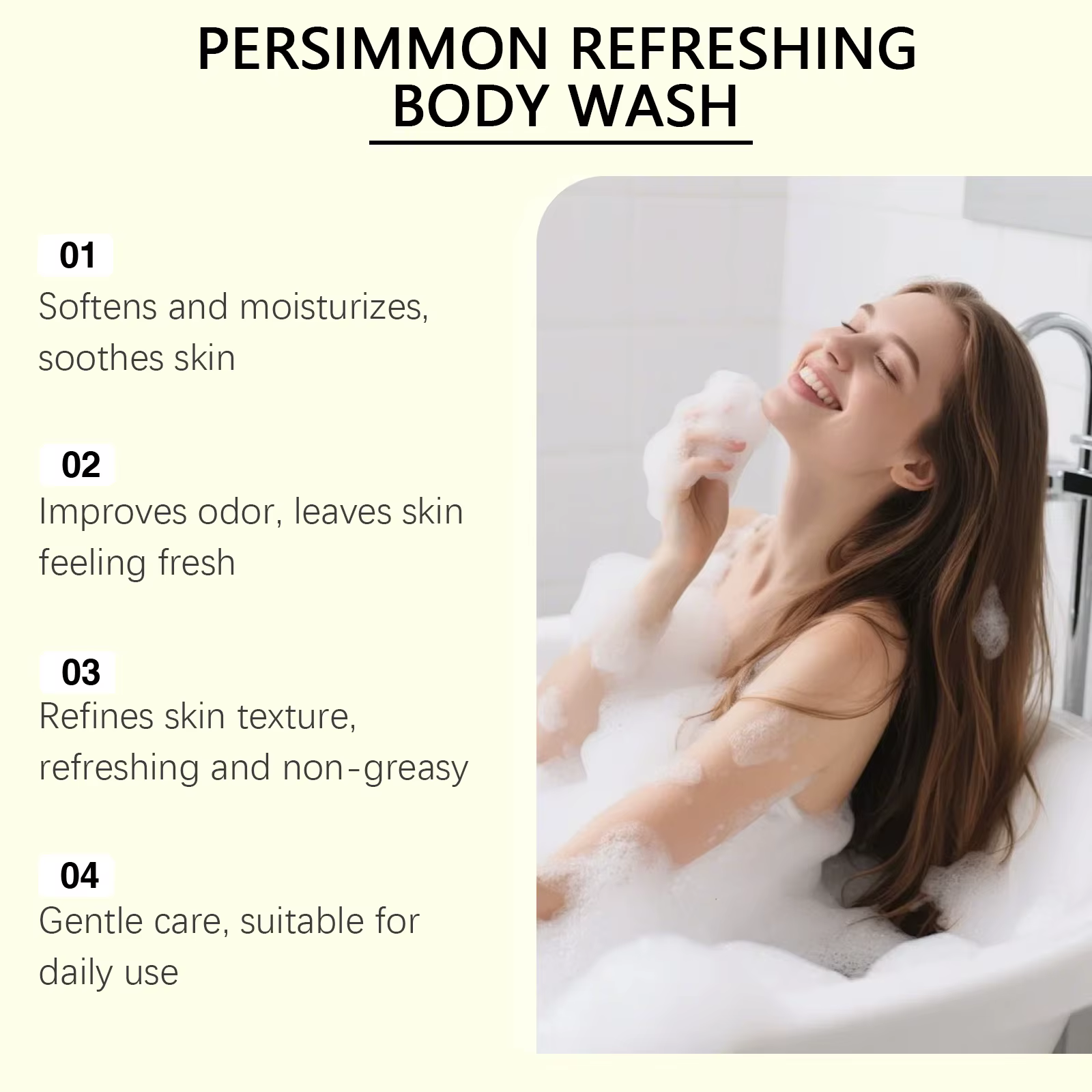 Gel douche au kaki, nettoyant doux, soin de la peau, hydratant en profondeur, rafraîchissant, pour tous les types de peau, fluide de bain