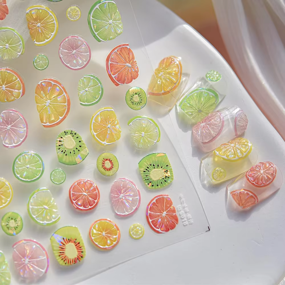 Autocollant d'art d'ongle de fruit rouge vert pastèque citron manucure