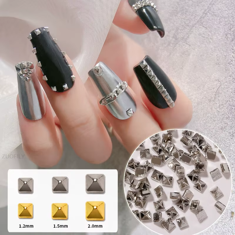 200 pièces/sac rivetage ongles ornement or argent cristal diamant