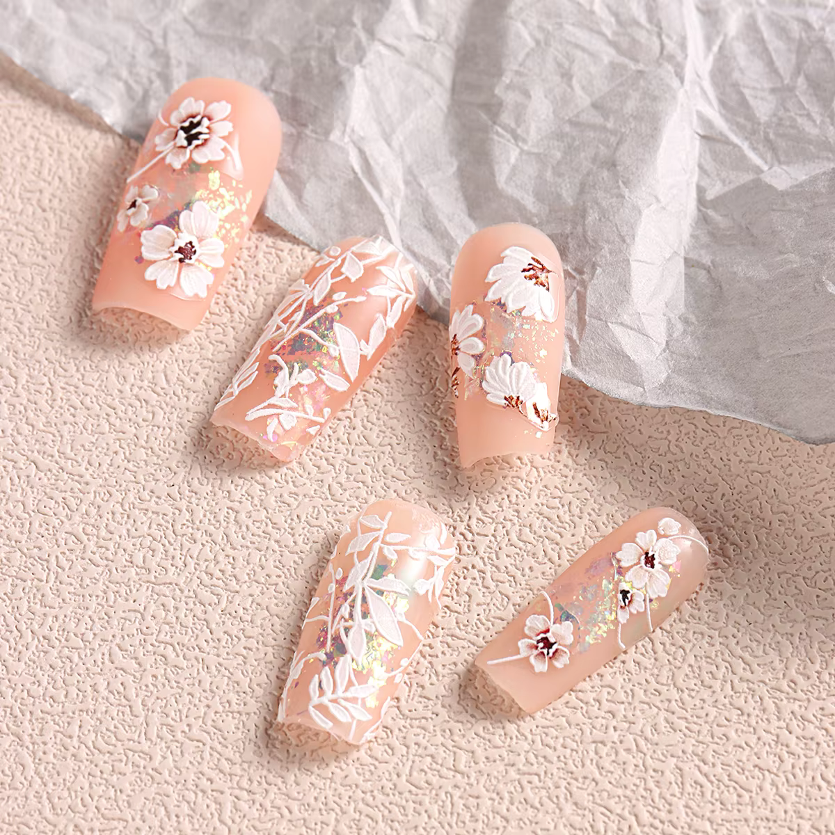 Autocollants pour ongles à fleurs blanches