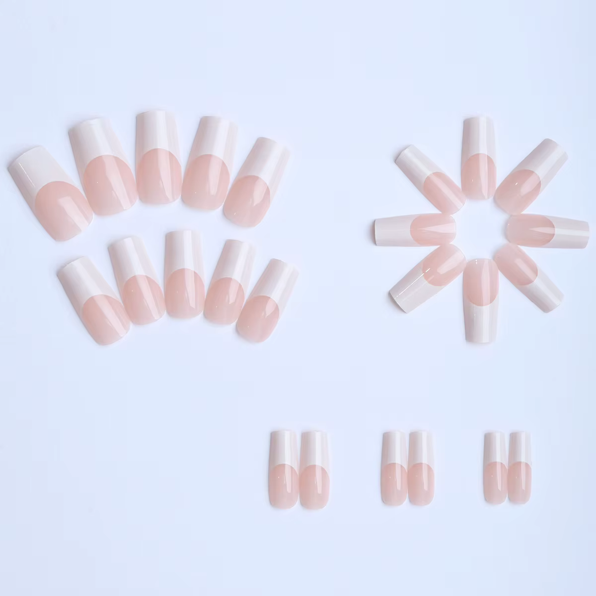 Manucure à charme Simple 24 pièces faux ongles français blancs couleur chair longueur moyenne presse carrée