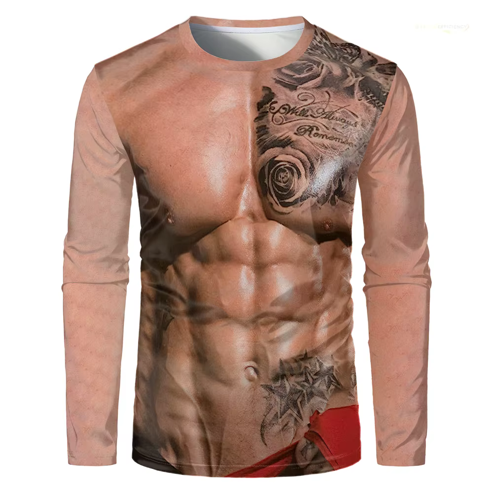 T-shirt à manches longues et col rond pour hommes et enfants, T-shirt décontracté, Faux muscle, Body 3D Print, Halloween, Funny Cosplay, Muscular, Y-Tees, Fashion