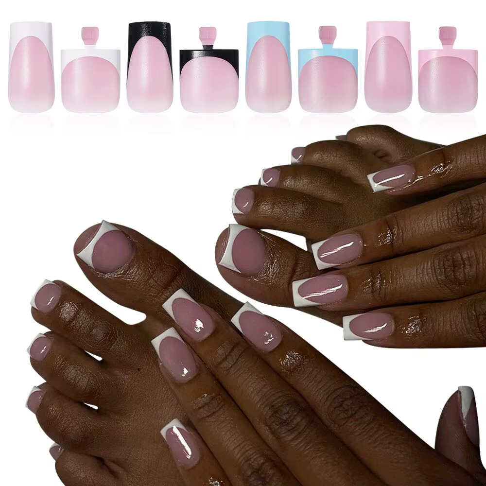 60 pièces Nail Art conseils orteil blanc français presse sur ongles noir