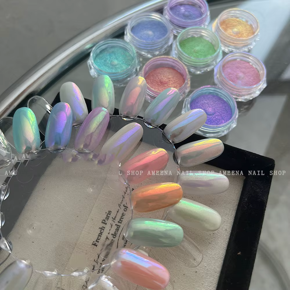 6 pots de poudre à ongles effet miroir sirène