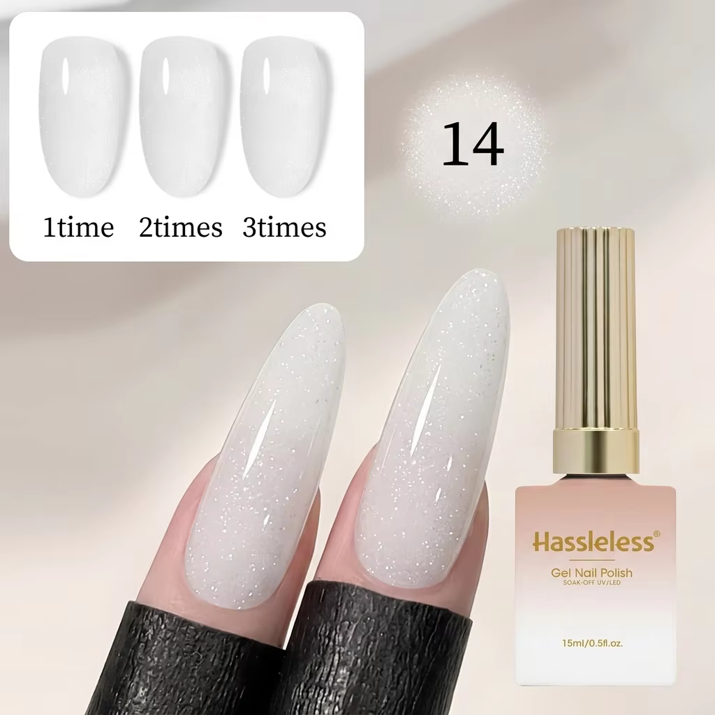 Ensemble de vernis à ongles en gel nude et transparent sans tracas (3 couleurs) : Blanc laiteux nacré
