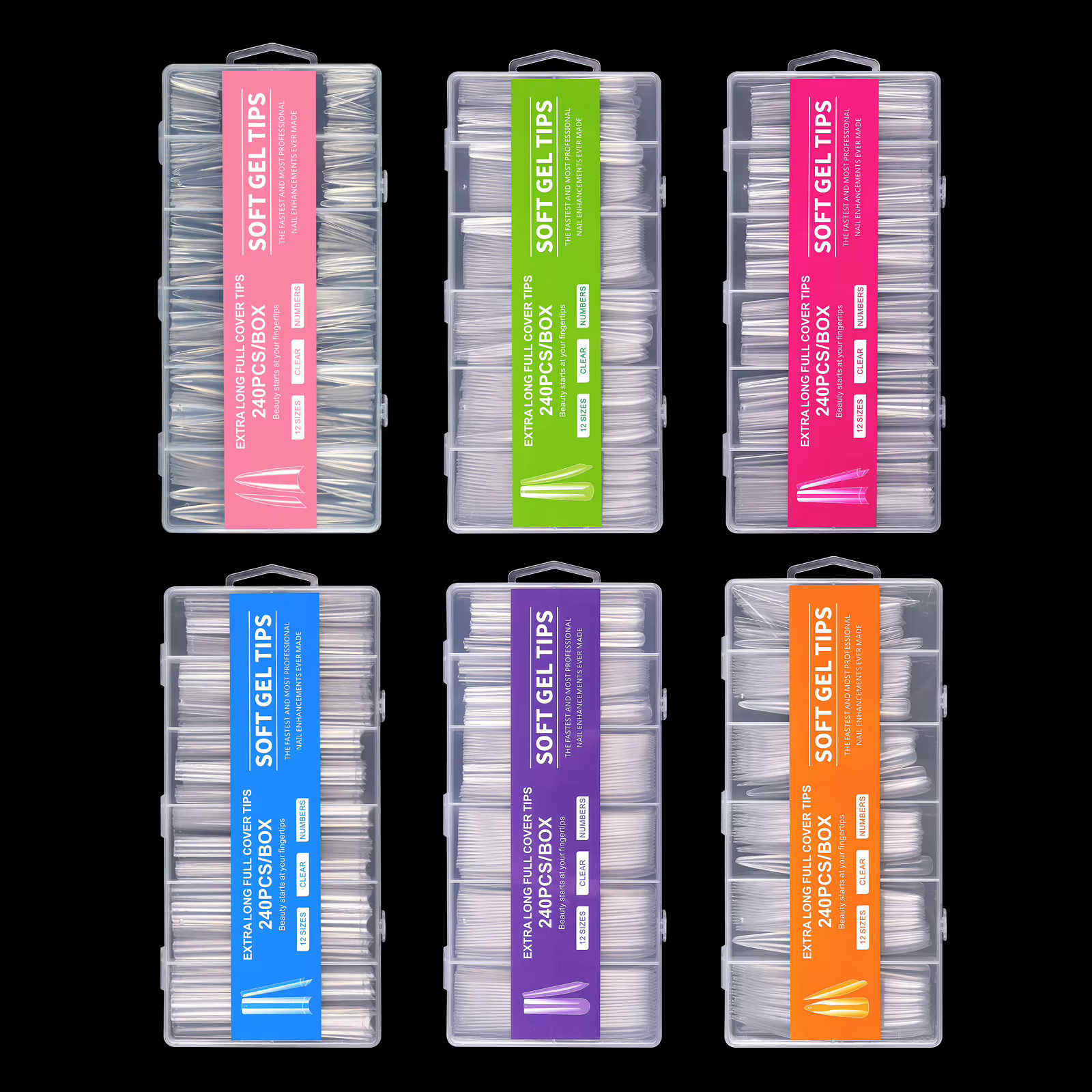 Embouts d'ongles de cercueil extra longs sans courbe C 240 pièces XXXL ongles