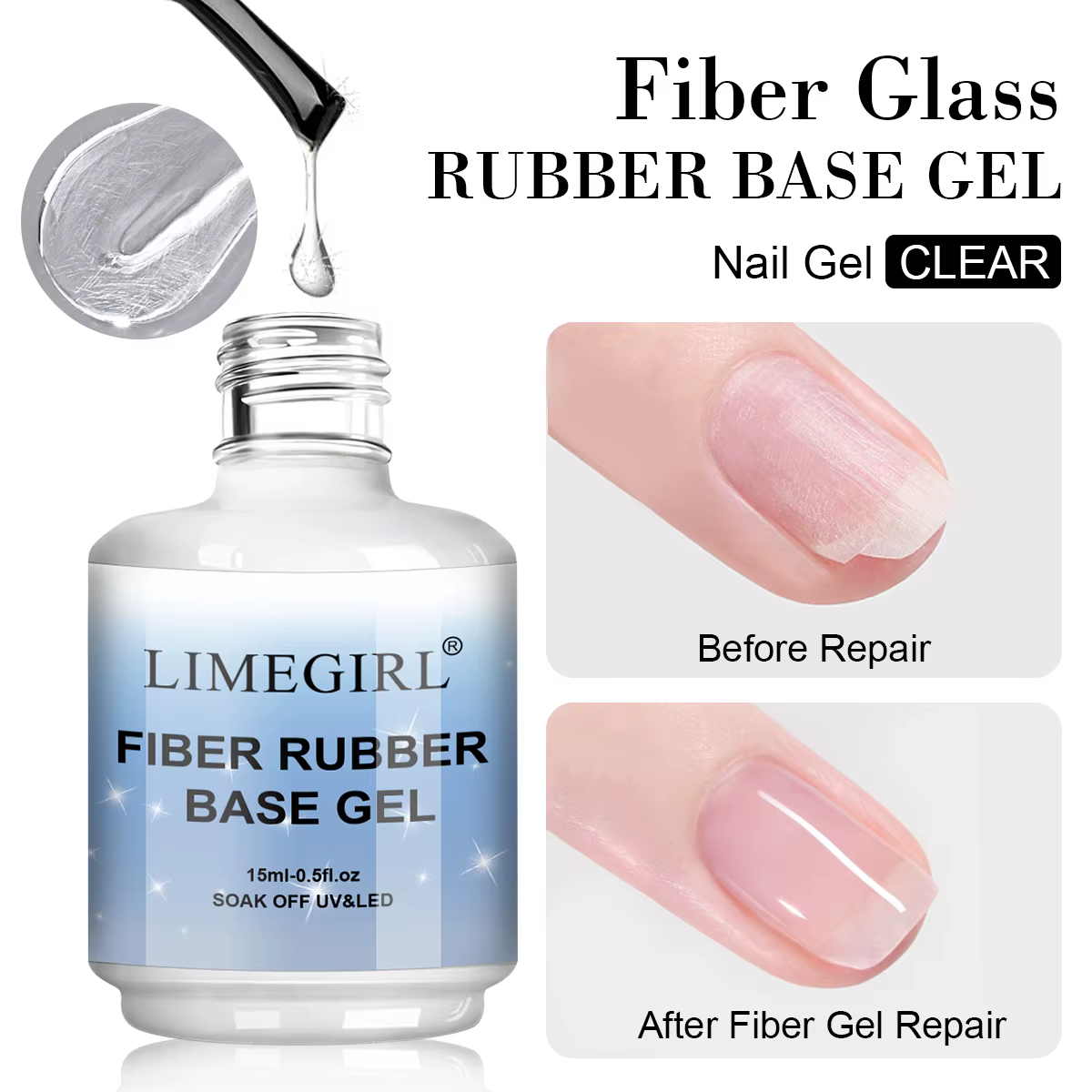 LIMEGIRL15ml Gel à base de caoutchouc en fibre de verre pour la réparation des ongles cassés Construction rapide Gel