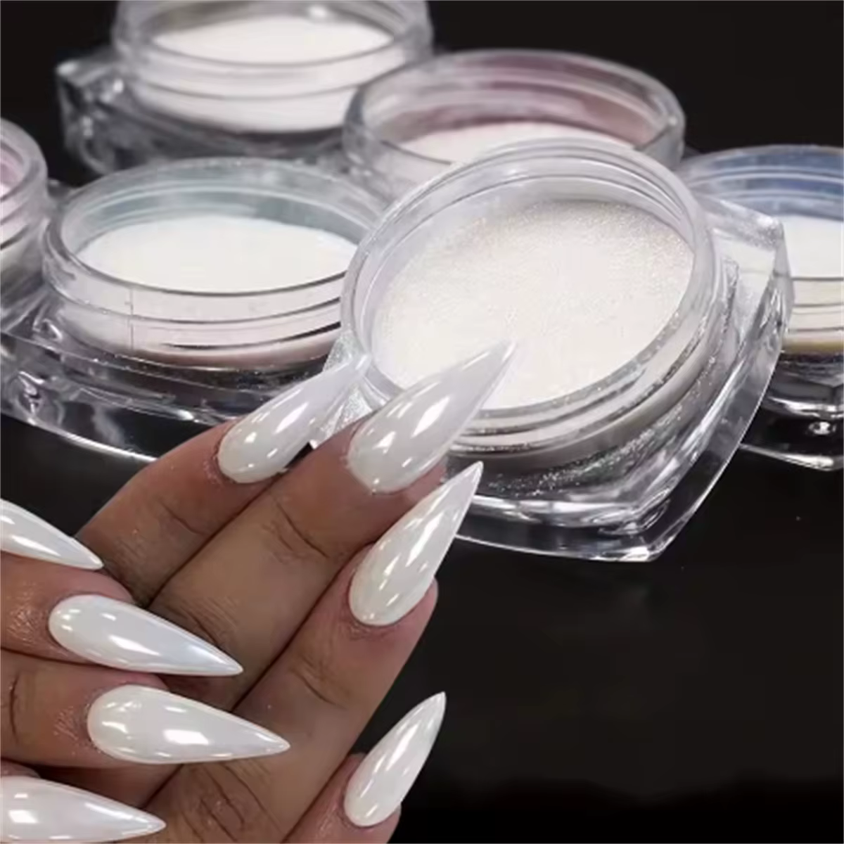 1 boîte de poudre à ongles miroir perle de clair de lune