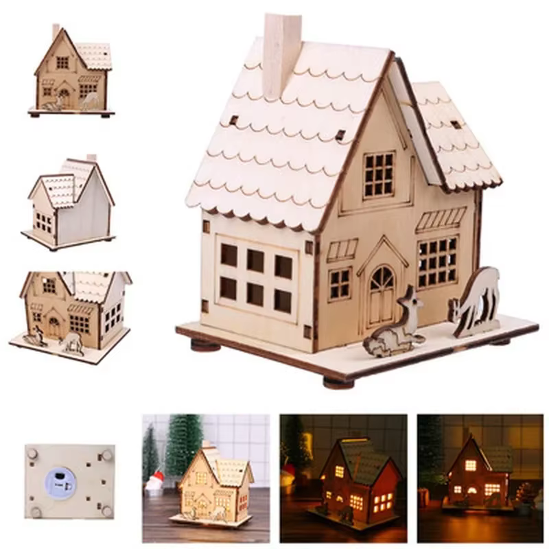 Lumières LED de vacances, maison en rondins, ornements d'arbre de noël pour la décoration de la maison, maison en rondins, décoration de fenêtre cadeau DIY