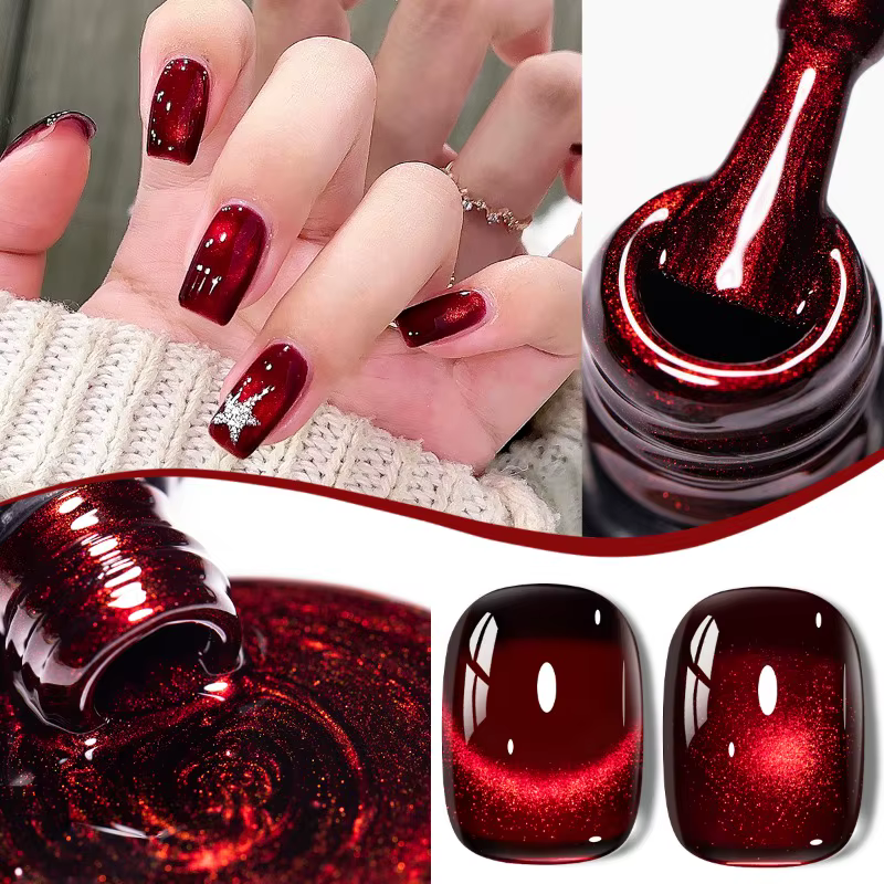 Vernis à ongles Gel magnétique chat vin rouge 10ml