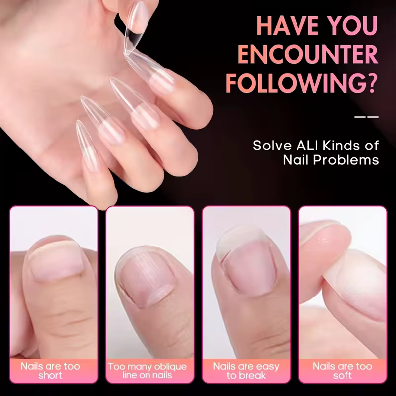 240 pièces longs pointes d'ongles en Gel doux clair couverture complète amande presse sur ongles acrylique