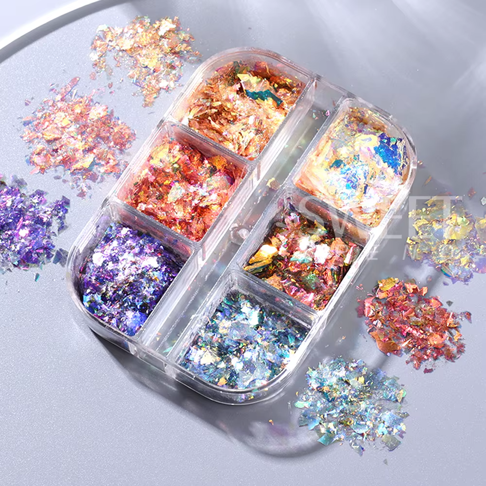SWEET TREND - 6 compartiments de paillettes irisées opales pour ongles