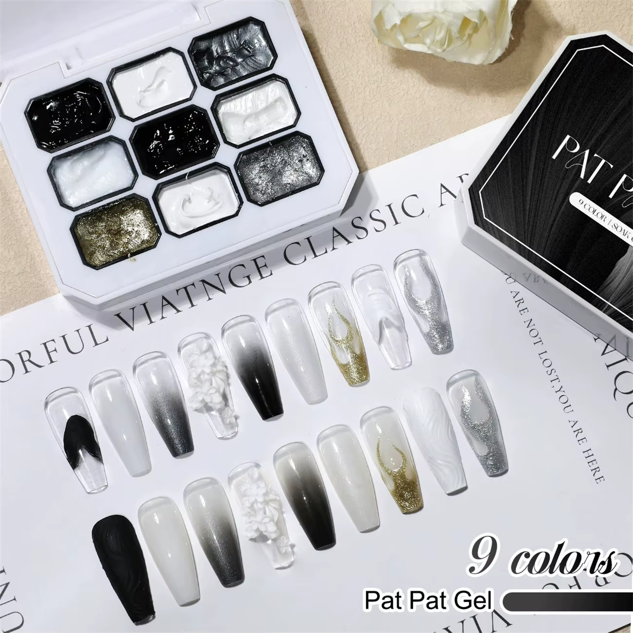 1 set/2 pièces Gel vernis à ongles noir et blanc