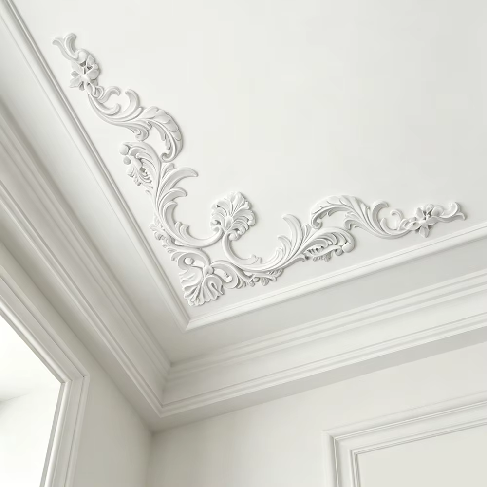 Kit de moulures de plafond en PU, décoration d'angle, garniture murale, motif floral, style français, décoration murale pour moulures de plafond, lambris