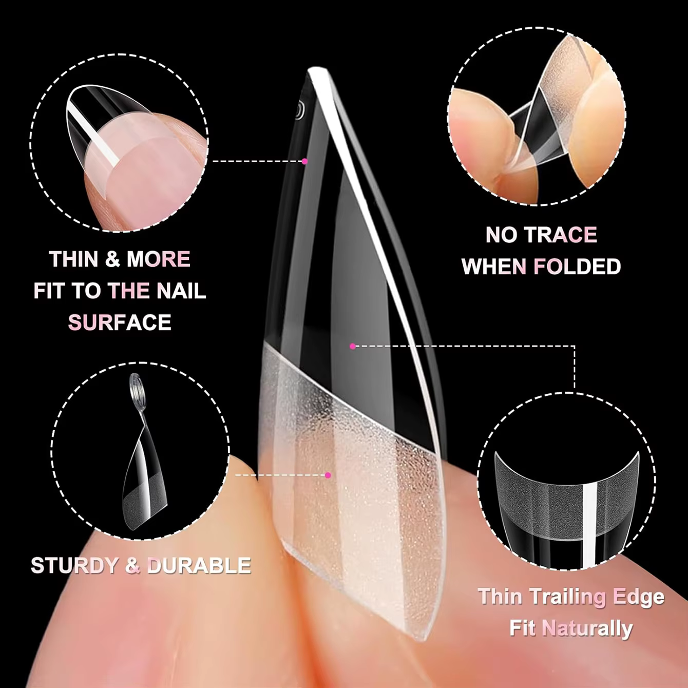 120 pièces- faux ongles transparents en amande courte semi-givrée