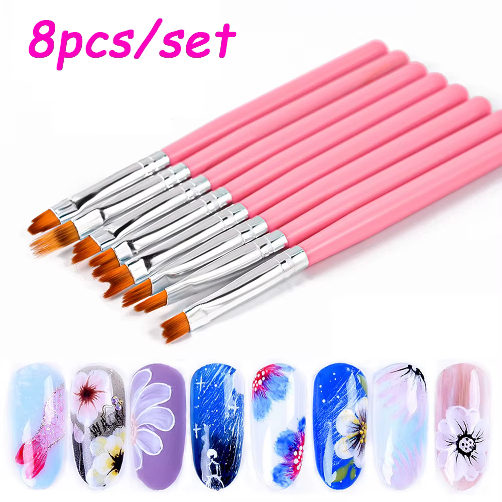 8 pièces/ensemble brosse à ongles dentelle Ombre Design acrylique