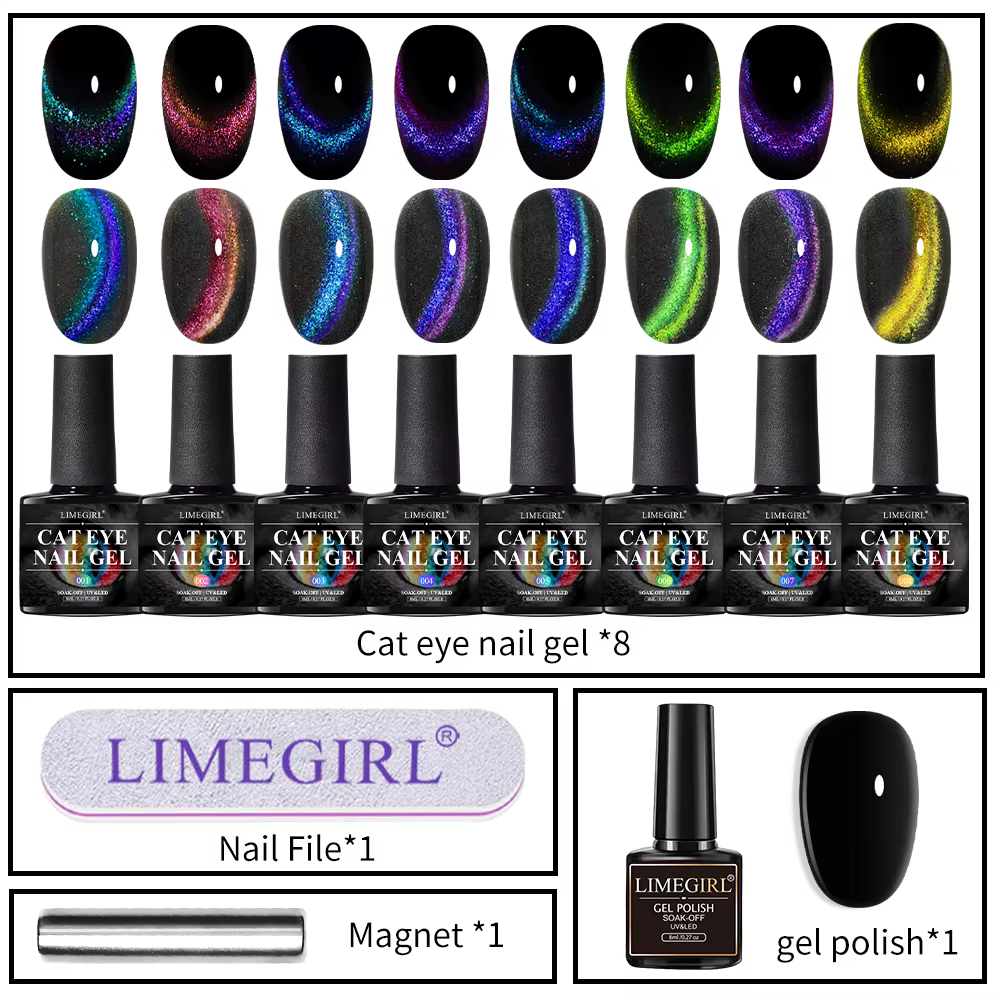 Ensemble de vernis à ongles magnétique œil de chat à paillettes arc-en-ciel