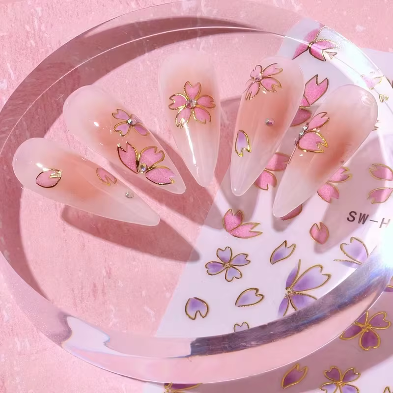 11 autocollants floraux pour ongles printemps-été - Motif fleur de cerisier