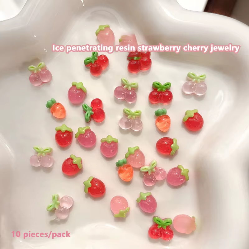 10 pièces Nail Art breloques résine Mini cerise fraise