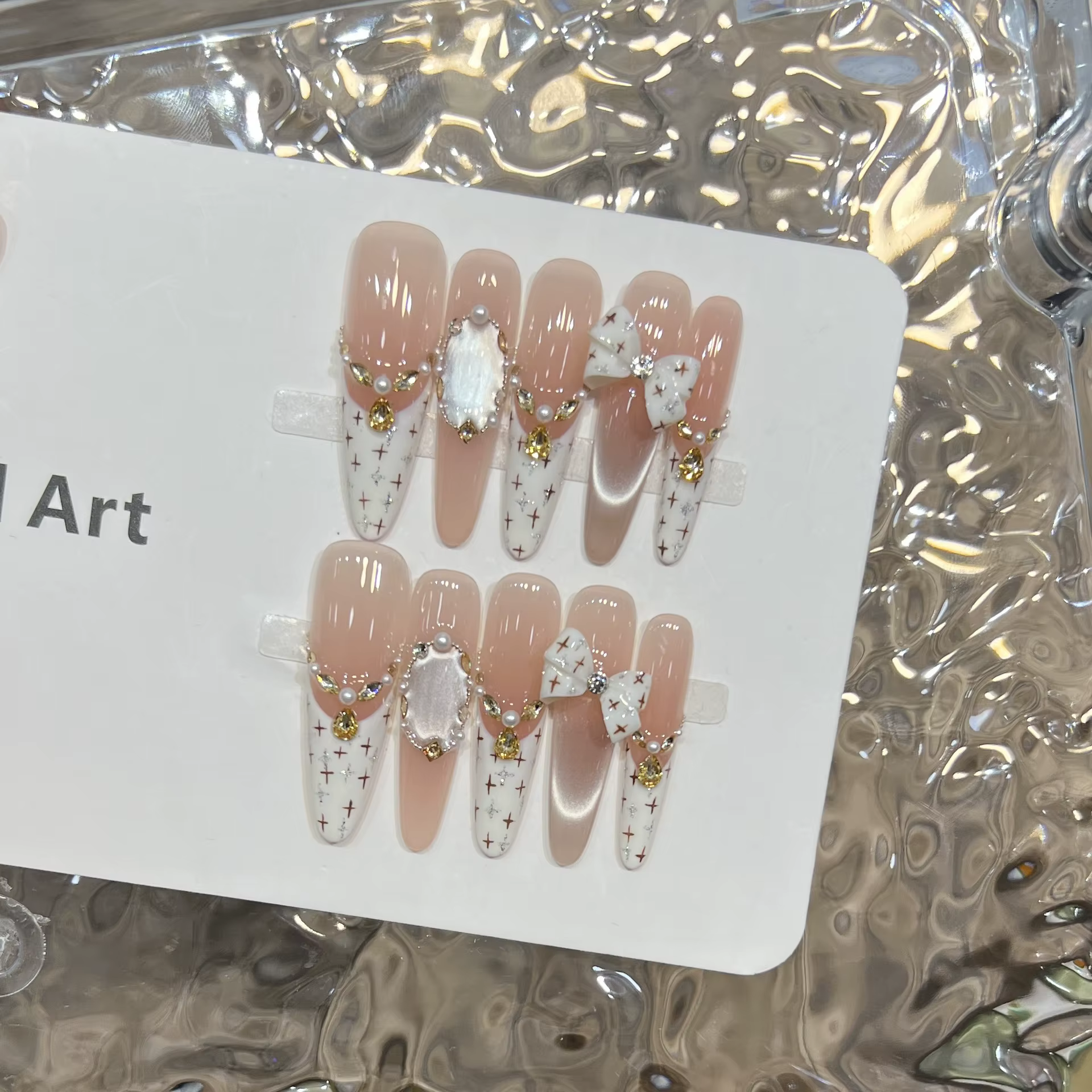 Faux ongles à pointe de Style français rose