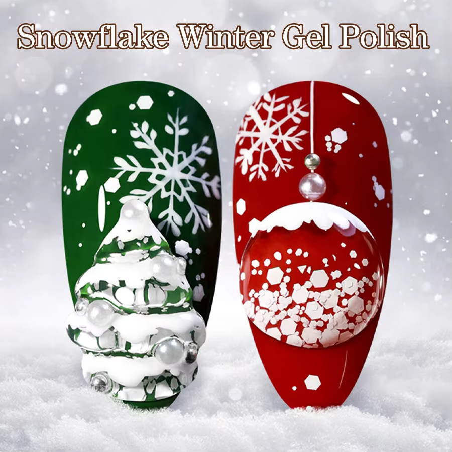 QAZIXU 8ml flocon de neige Gel vernis à ongles UV LED Semi Permanent blanc rose paillettes