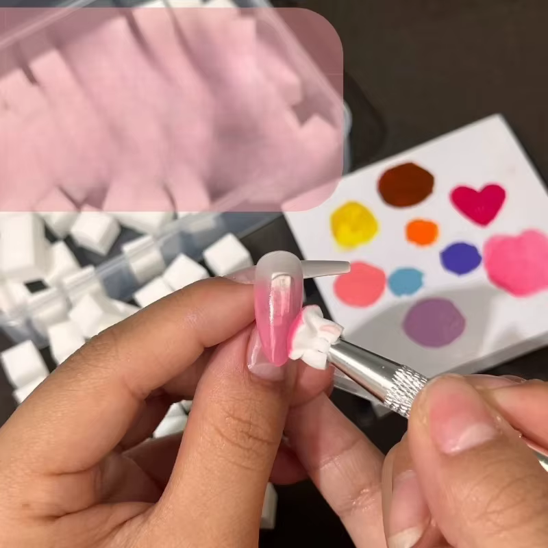 Kit d'accessoires de manucure : Éponge carrée pour nail art + Pinceaux dégradés pour ongles + Stylo applicateur de gel – Outils tout-en-un pour la création de designs d'ongles DIY