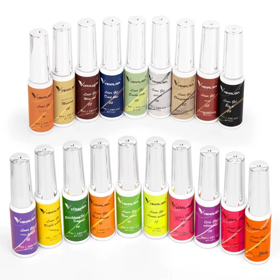 VENALISA Liner Gel 8ml 21 couleurs-Gel de peinture pour Nail Art avec pinceau fin pour pointes françaises