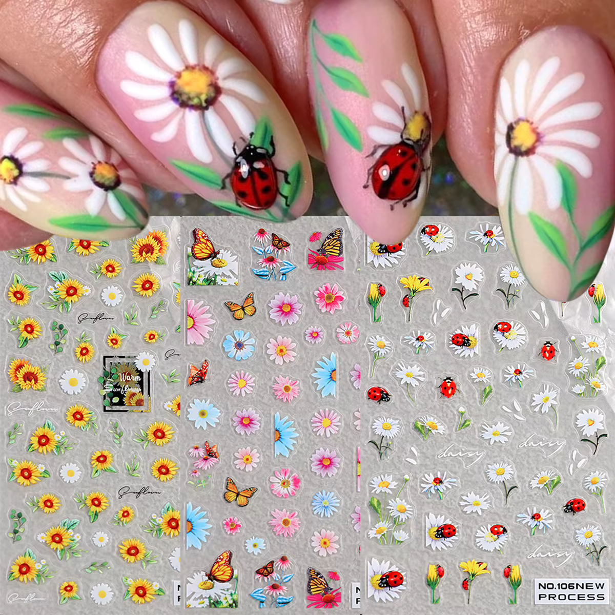 Autocollants pour ongles petite abeille et tournesol