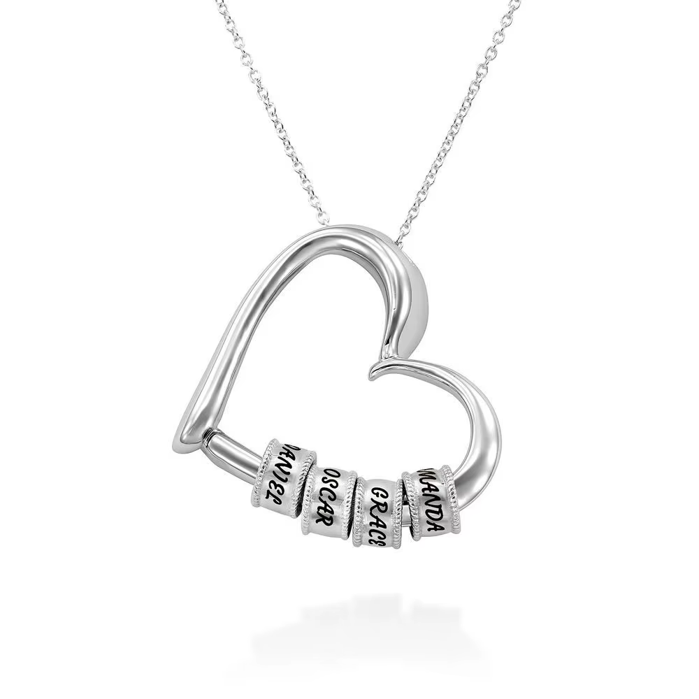 Collier coeur noms personnalisés noms de famille personnalisés collier de perles cadeau de fête des mères personnalisé