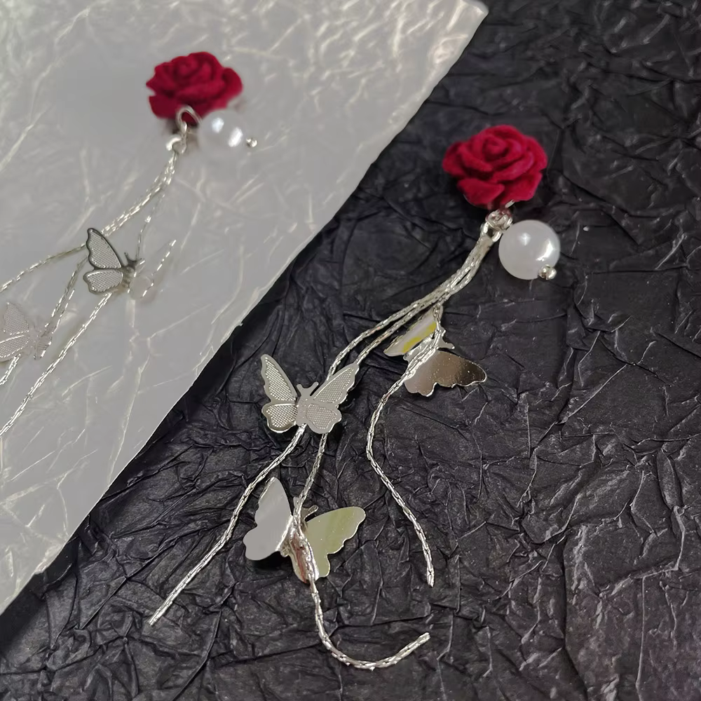 -Lord Rose-bijoux pour ongles chics, chaînes de fleurs en velours rouge, pendentifs, Niche Palace Court Vibe papillon, breloques en Gel UV, DIY, 404arts