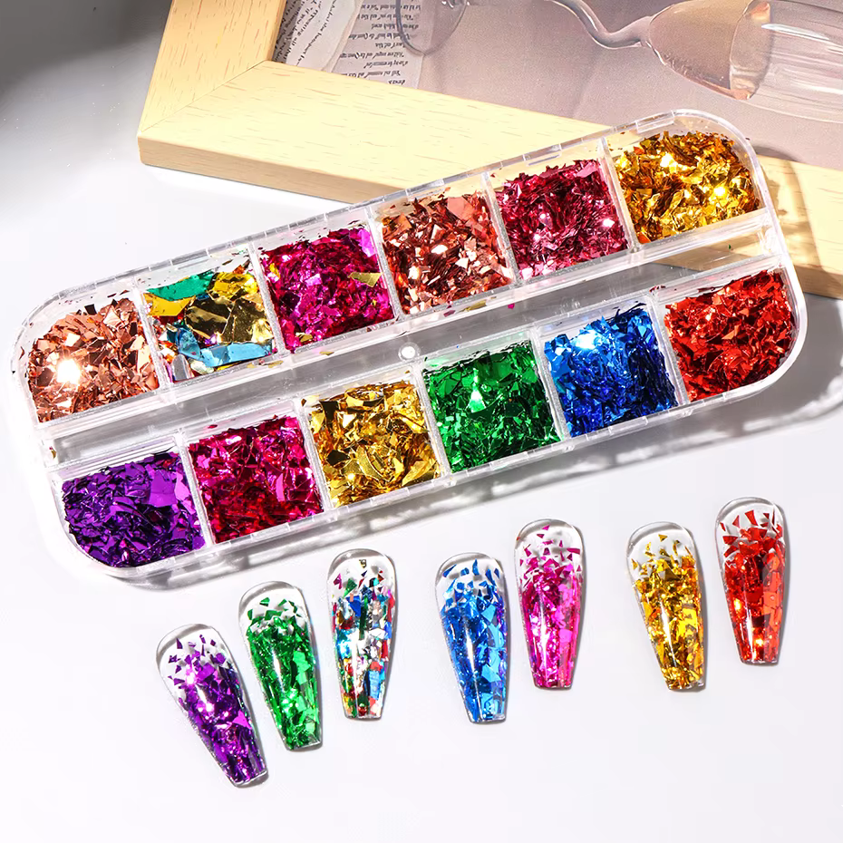12 grilles or paillettes Nail Art flocons