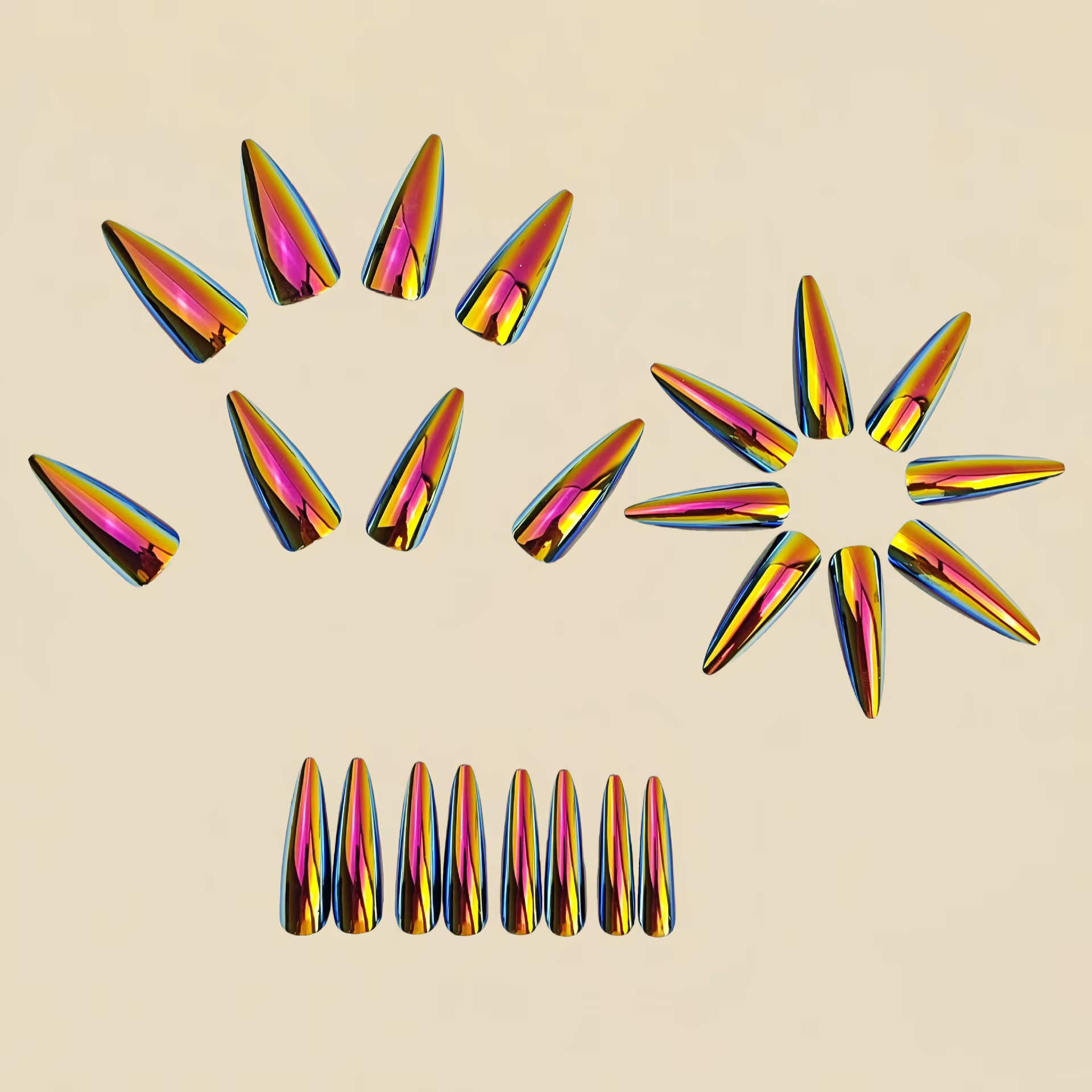 Faux ongles mi-longs holographiques