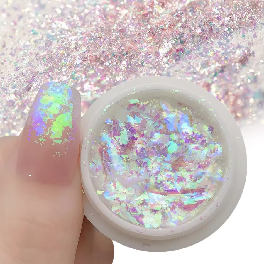Flocons d'opale de clair de lune Aurora Chrome paillettes holographiques Nail Art poudre brillante effet dégradé de rêve pour ongles en Gel