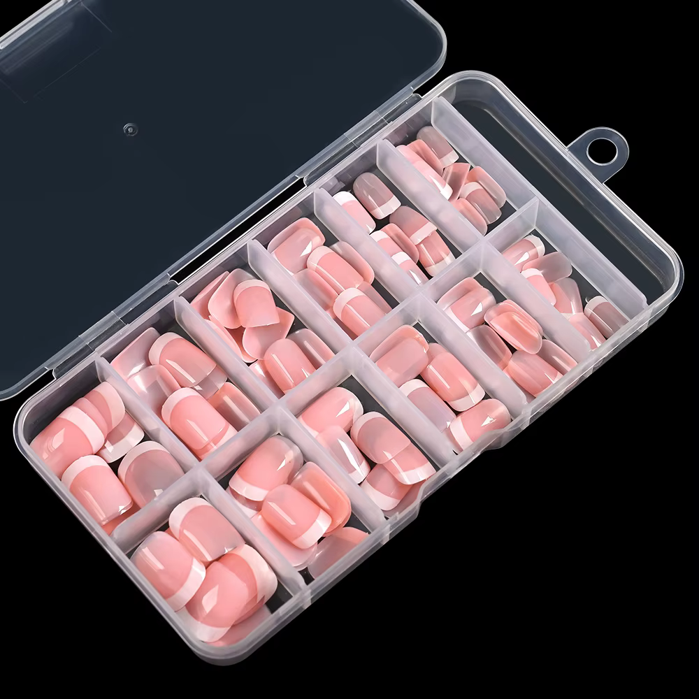 120 pièces/boîte rose français faux ongles brillant