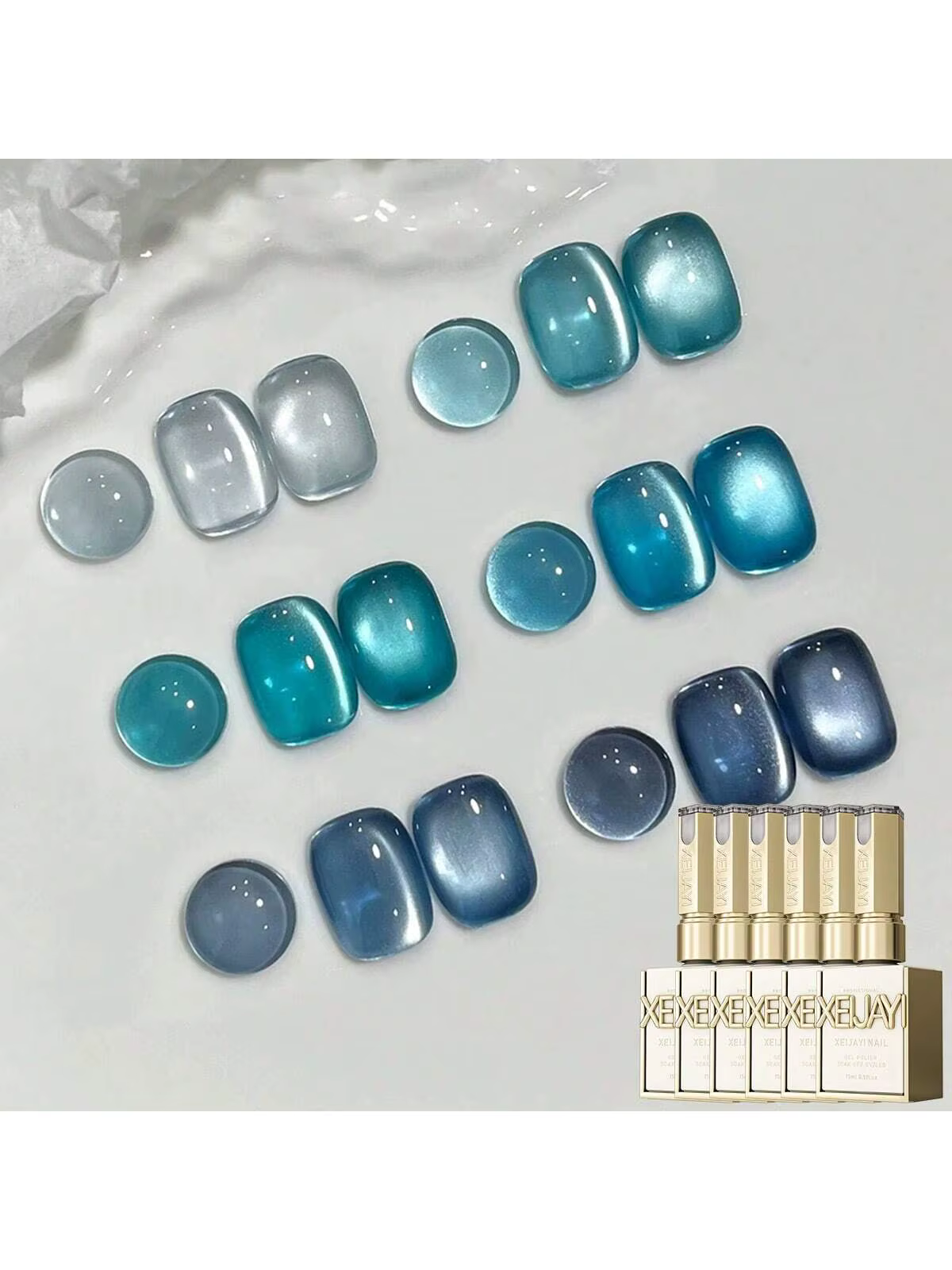 6 pièces 15ML série bleue oeil de chat vernis à ongles Gel ensemble Semi Permanent Nail Art trempage UV LED Salon de