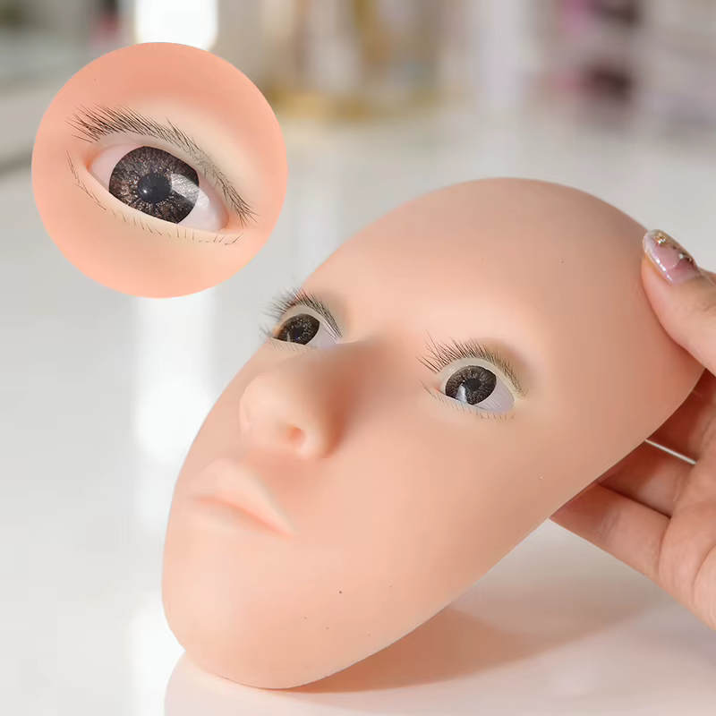 Tête d'entraînement professionnelle pour extensions de cils avec peau artificielle ultra-douce pour les techniciennes en cils, usage en salon