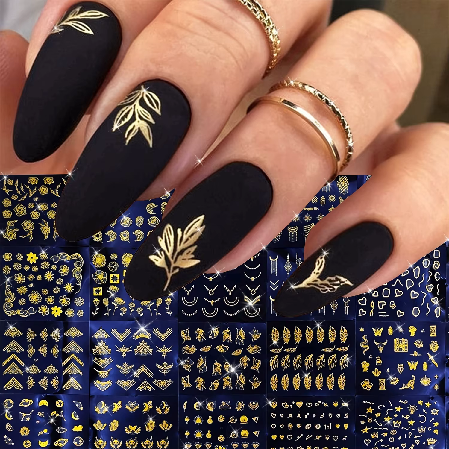 30 feuilles d'autocollants floraux dorés pour Nail Art