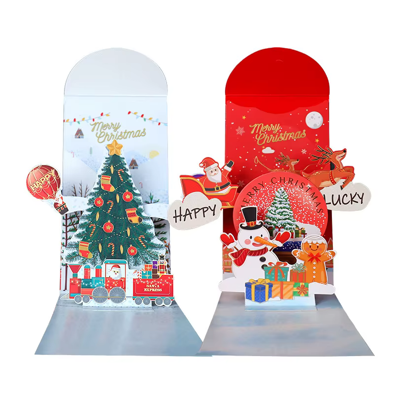 Conception originale d'enveloppes rouges de Noël stéréoscopiques 3D et cartes de vœux du jour de Noël pour la réveillon de Noël