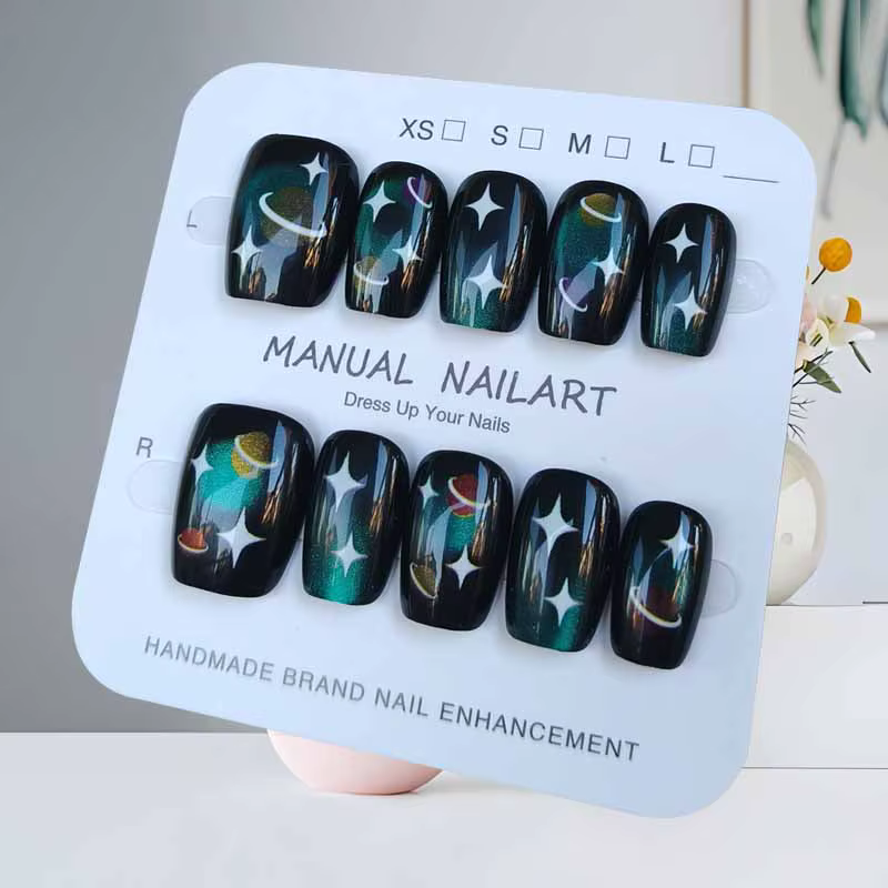 10 pièces 【Happy Planet 】 Cool Fantasy noir dégradé manucure presse sur les ongles Ins tendance détachable faux