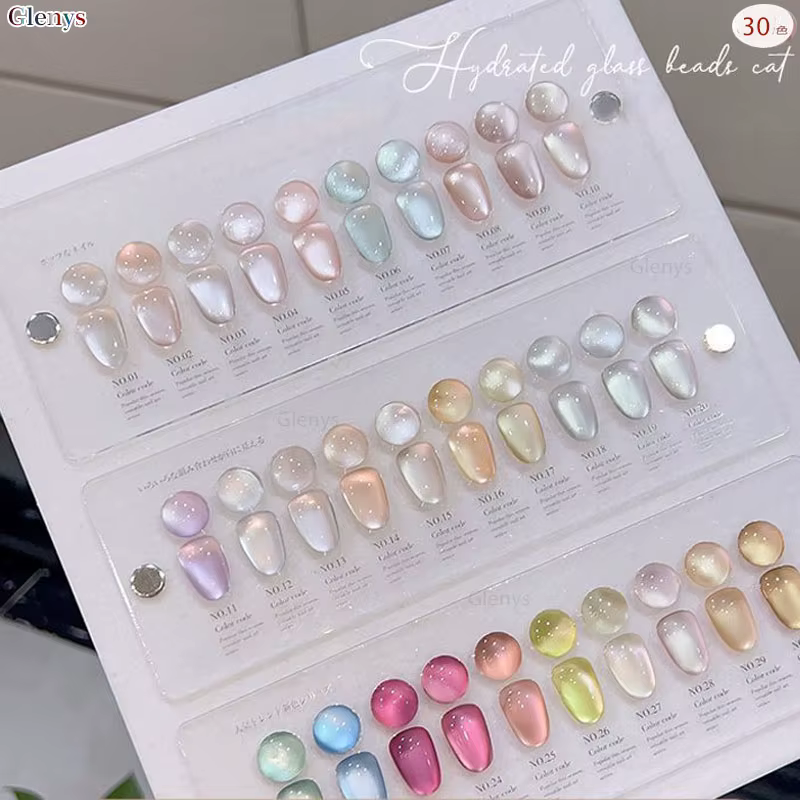 Glenys Vernis à Ongles Semi-Permanent Effet Œil de Chat 30 Couleurs avec Perles de Verre Hydratantes