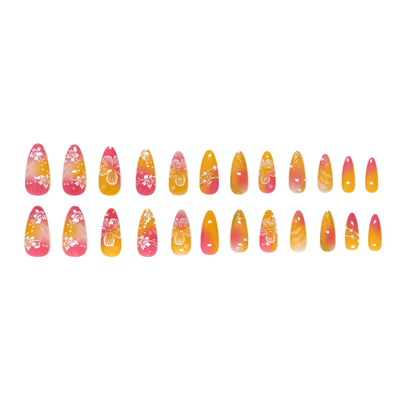 24 pièces or rose fleur presse sur ongles brillant amande automne portable faux