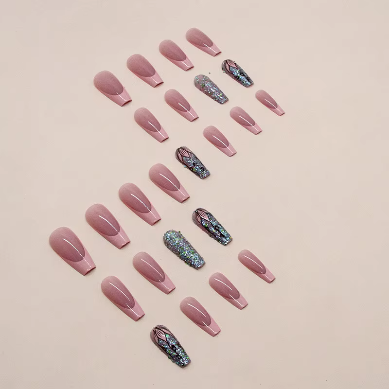 Flash Lotus 24 pièces presse sur ongles rose dégradé faux