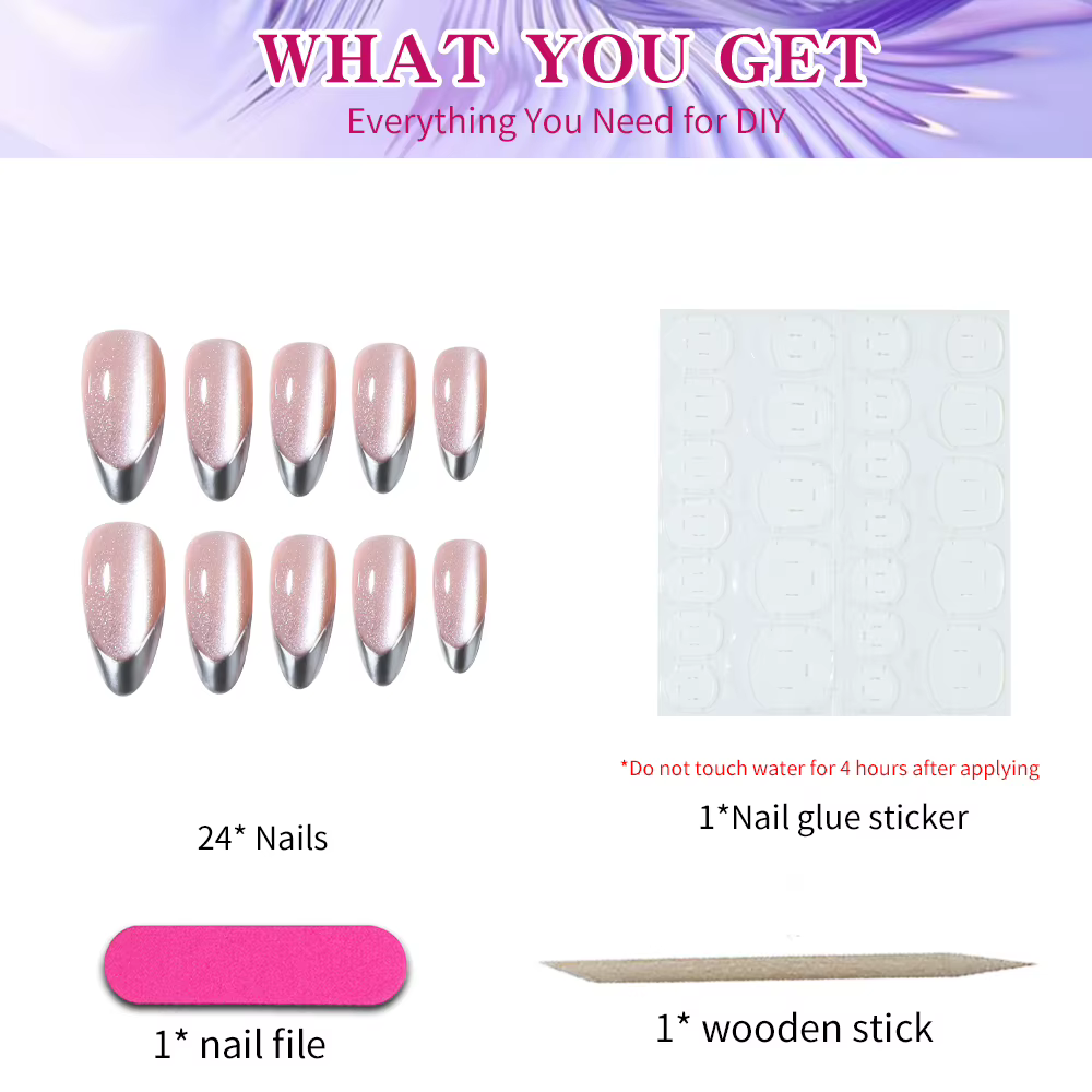 24 pièces d'art d'ongle de Gel 3D en forme d'amande fait à la main