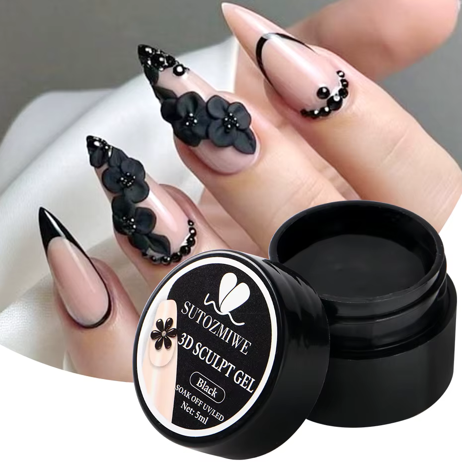 Gel Sculptant 3D Noir 5ml pour Extension Rapide des Ongles