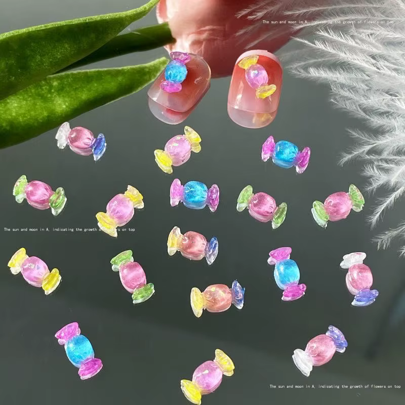 Jeu de nourriture bonbons Nail Art breloques irisé dégradé feuille d'or arc-en-ciel
