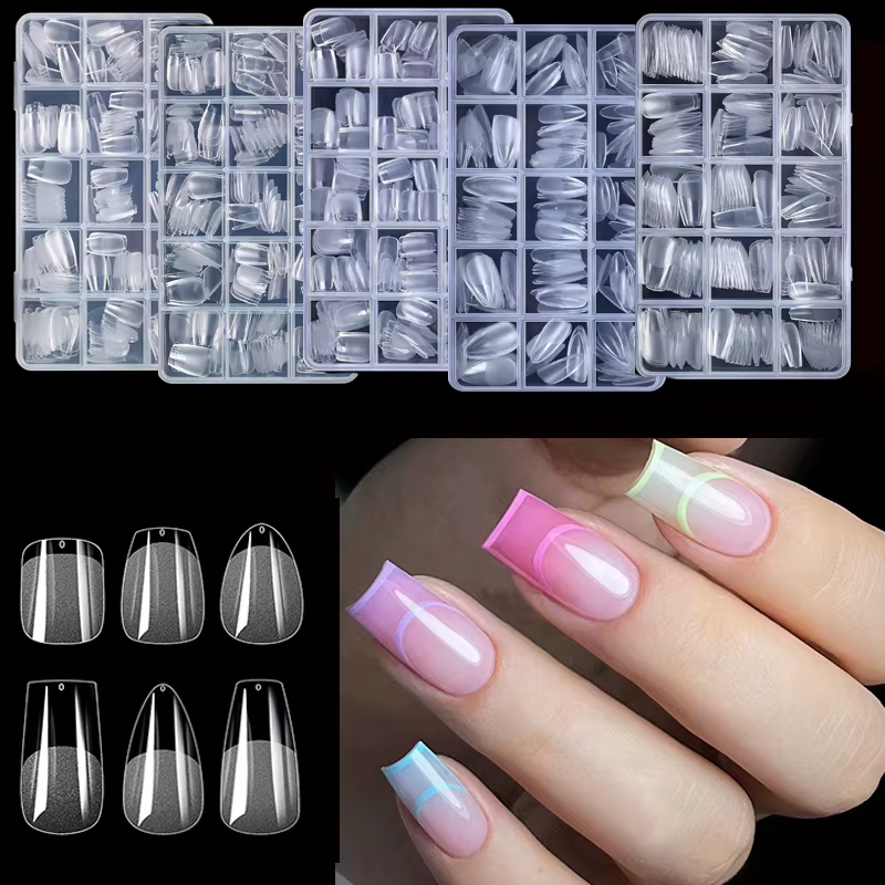 Faux ongles courts carrés trapézoïdaux en forme d'amande