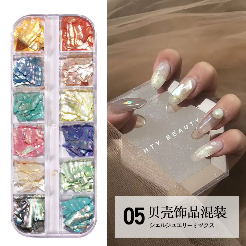 Nail Art Aurora coquille flocons ormeau ongles breloques 3D tranche irrégulière