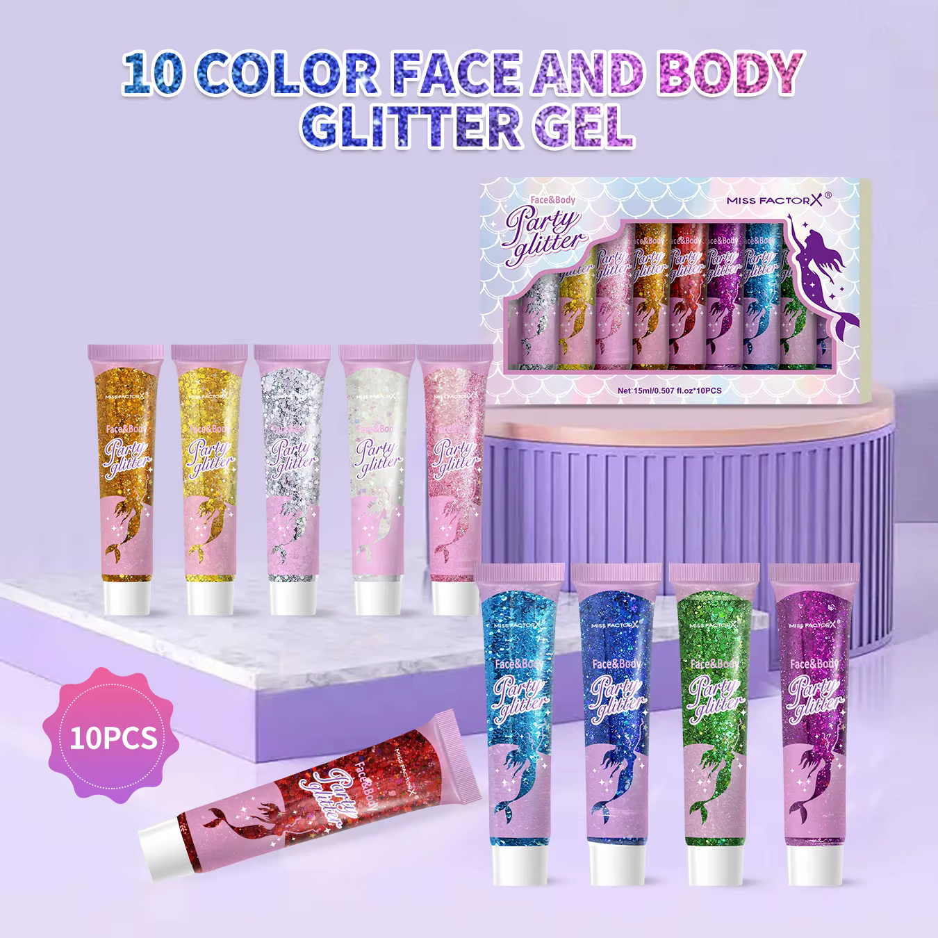 Gel à paillettes pour le corps, 10 pièces, cosmétiques à paillettes pour le visage de carnaval adaptés aux femmes, paillettes pour cheveux épais et brillants, accessoires de carnaval pour